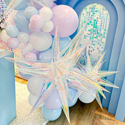 1Set Laser Colorful Transparent Teardrop and Cone Foil Balloons, DIY Holographic Explosion Star Design Balloons