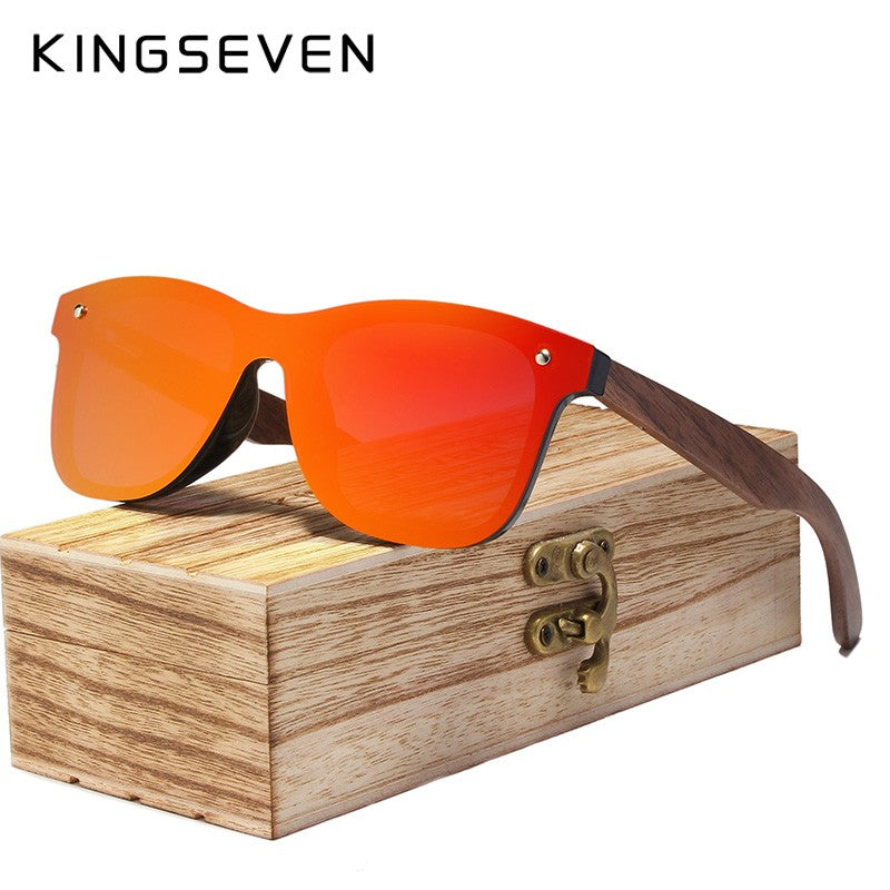 KINGSEVEN UV400 Sunglasses For Men Polarized Walnut Wood Handmade Sun Glasses High Quality Protection Women Eyewear Gafas