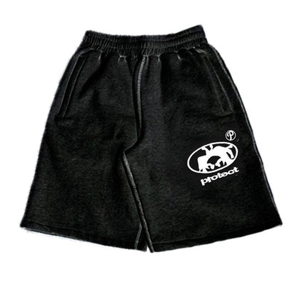 Y2K Men Casual Shorts Black Streetwear Vintage Elastic Waist Quick Dry Loose Fit Europe Viral Trend Summer Fashion Beach Bottoms
