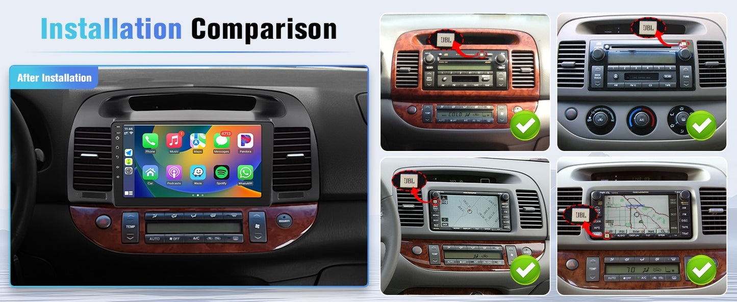 9'' Touch Screen Car Radio Stereo for Toyota Camry 2002 2003 2004 2005 2006 Wireless Carplay Android Auto with CanBus GPS 2G+32G