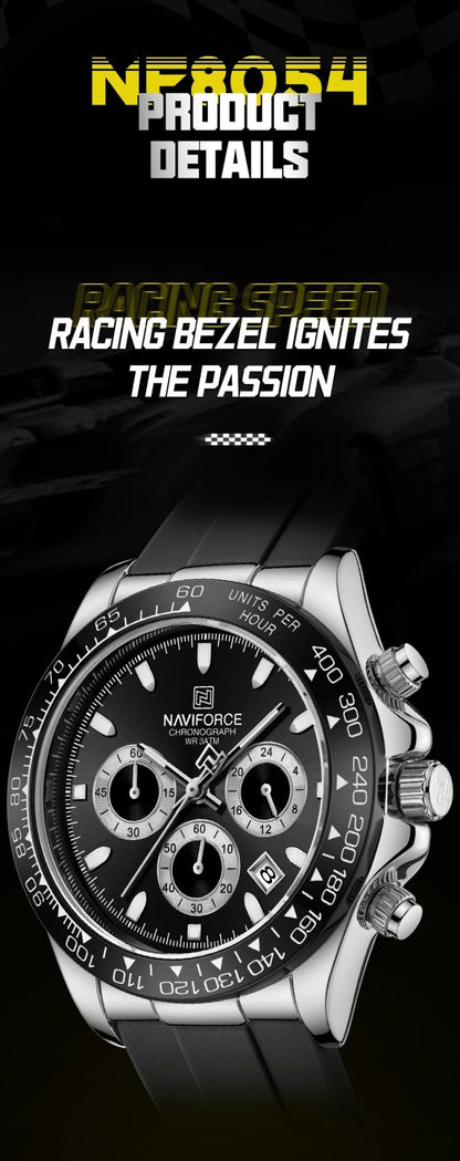 NAVIFORCE Brand NF8054 Men's Business Watches Luxury Classic Quartz Wristwatch Chronograph Silicone Band Waterproof