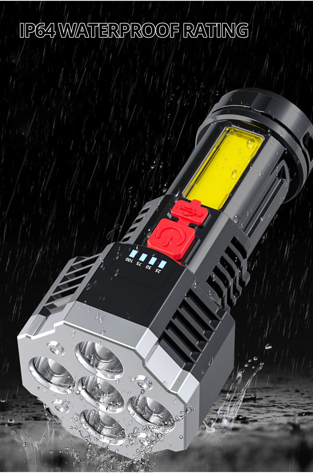 High Power Rechargeable Led Flashlights 7LED Camping Torch With Cob Side Light Lightweight Outdoor Lighting ABS Material