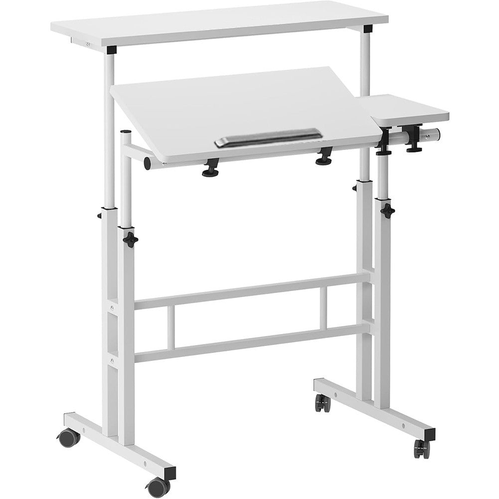 Mobile Desk With Folding Table Top, Height Adjustable Computer PC Table Workstation Laptop Stand with Rollers for Home Office