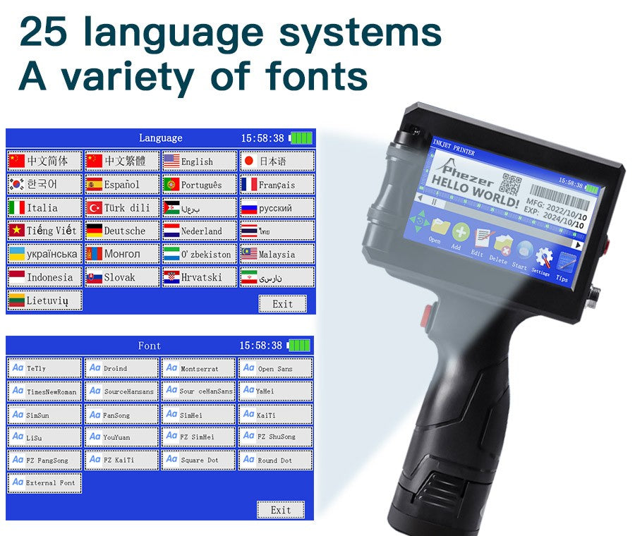 Phezer P15 12.7mm Label Printer QR Bar Batch Code Date Number Logo Expiry Date Handheld Inkjet Printer 28 Languages Portable