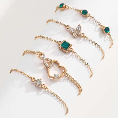 Conjunto de pulseiras de borboleta com strass 5 peças/conjunto para mulheres moda coreana designer ajustável pulseira de contas joias de luxo originais