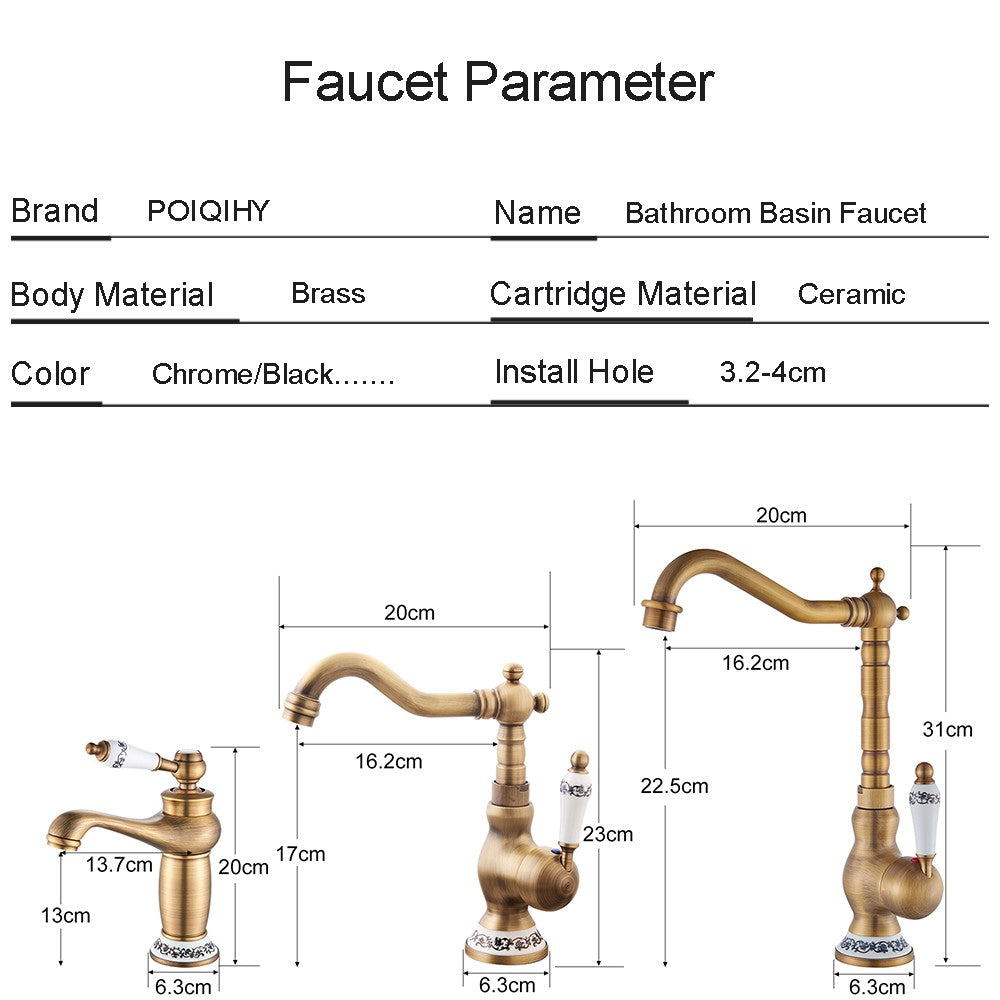Antique Brass Bathroom Faucet Rotating Spout Basin Sink Mixer Tap Bathroom Kitchen Washing Faucet Washbasin Taps Kitchen Mixers