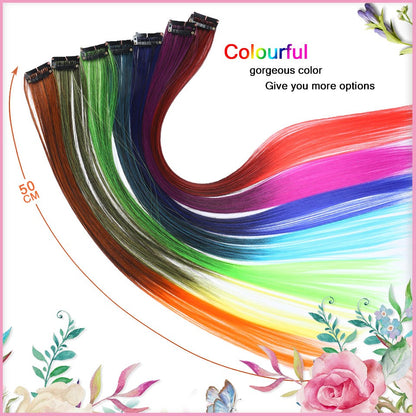 Todas as extensões de cabelo liso longo colorido para mechas, aplique de cabelo arco-íris, mecha de cabelo sintético rosa em tic-tac