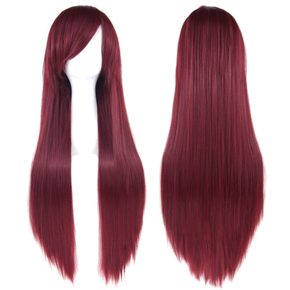 Soowee 80cm Cabelo Sintético Comprido Branco Roxo Perucas Cosplay Festa Preto Cabelo Liso Peruca Postiça para Mulheres