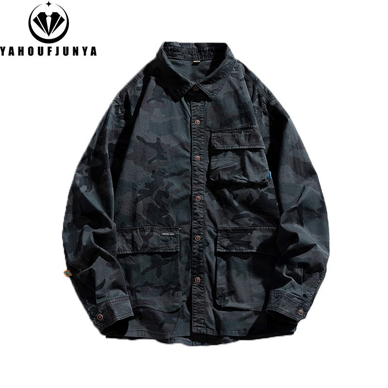 New Men Spring Long Sleeve Camouflage Cargo Casual Lapel Blouses Men High-Quality Design Outdoors Brand Clothing Shirt Male Coat