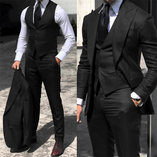 3 Pieces Brown Classic Men Suit Tuxedo Peak Lapel Groomsmen Wedding Suits Set Fashion Men Business Blazer Jacket+Pants+Vest