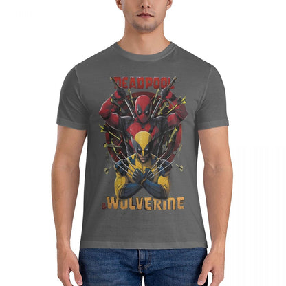Men T-Shirts D & W Funny 100% Cotton Tee Shirt Short Sleeve Deadpool And Wolverine T Shirt Round Collar Clothes Printed