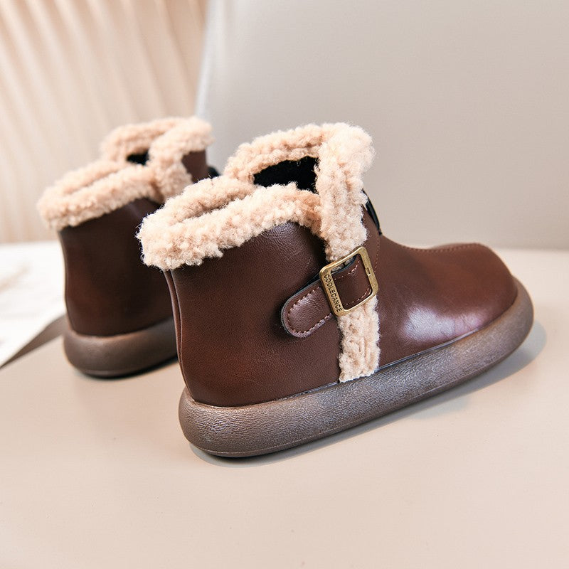 Winter Fur Boots For Children 2025 Trend Fashion Boy's Girl's Plush Snow Boots Anti-slippery Teenager Kid's Padded Boots Cotton
