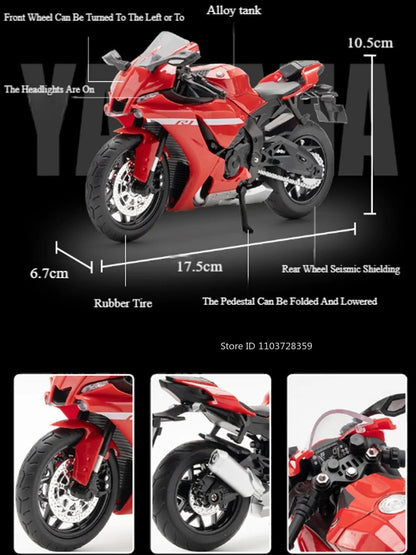 Modelos de Motocicletas 1:12 Honda CB400F R1 Carros de Brinquedo com Luz Musical Direção de Roda Miniatura de Motocicleta Ornamento de Mesa de Escritório