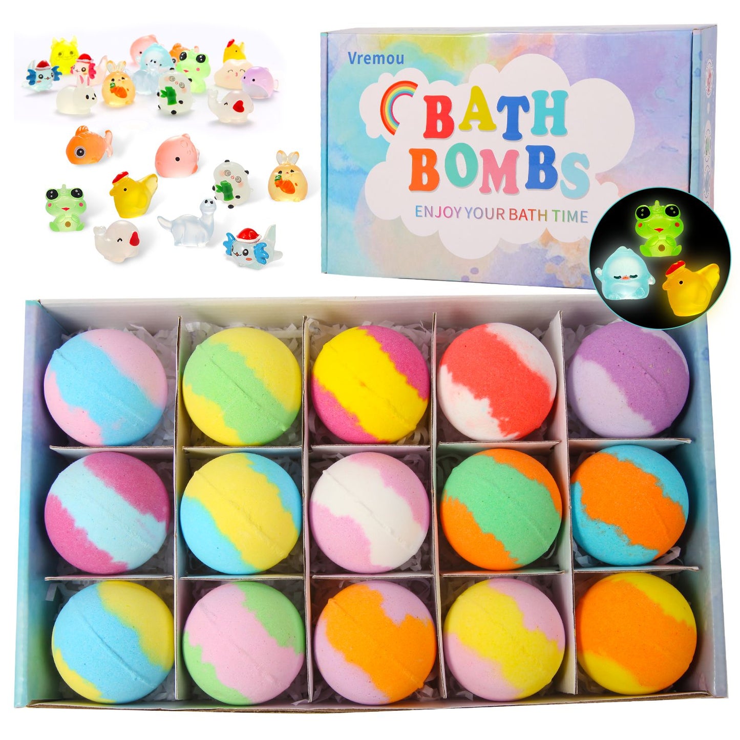 Bombas de Banho para Crianças com Surpresa Dentro, 24 Unidades de Efervescentes de Banho de Espuma Naturais Orgânicos para Meninas e Meninos com Brinquedos de Banho Dentro