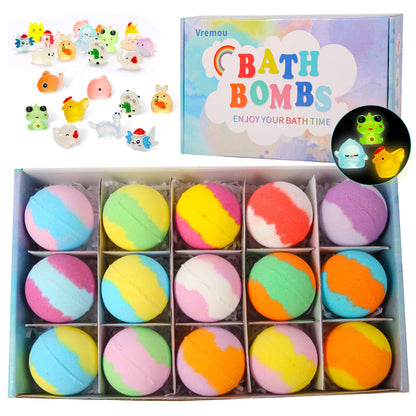 Bombas de Banho para Crianças com Surpresa Dentro, 24 Unidades de Efervescentes de Banho de Espuma Naturais Orgânicos para Meninas e Meninos com Brinquedos de Banho Dentro