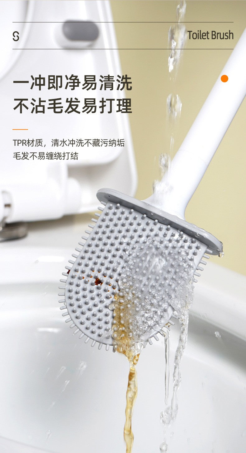 Escova Sanitária de Silicone Flexível com Base à Prova de Vazamento de Água e Gancho, Escova Sanitária Montada na Parede, Limpador Doméstico para Banheiro
