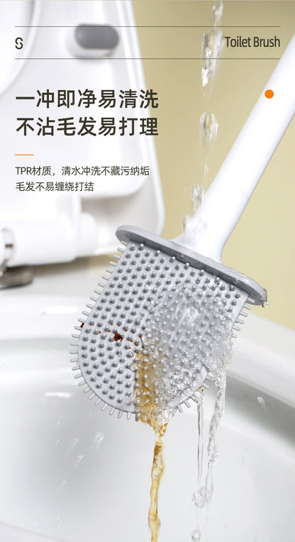 Escova Sanitária de Silicone Flexível com Base à Prova de Vazamento de Água e Gancho, Escova Sanitária Montada na Parede, Limpador Doméstico para Banheiro