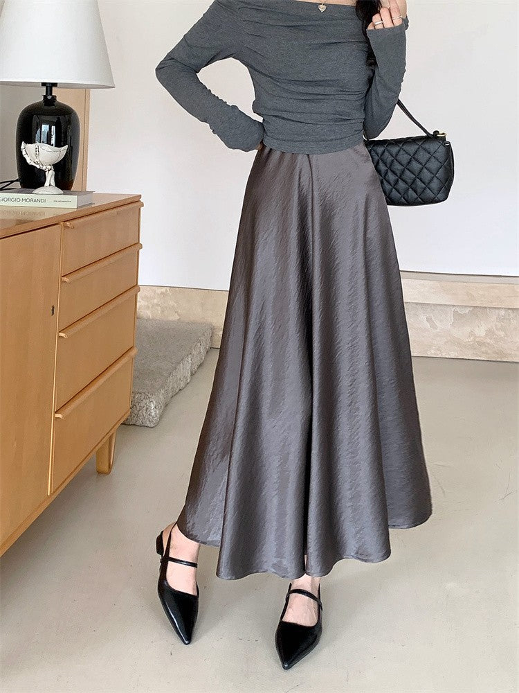 Plus Size Satin Half-Body Skirt Female 2026 Spring New Korean Fashion Temperament Elegant Solid Casual A-line Skirts