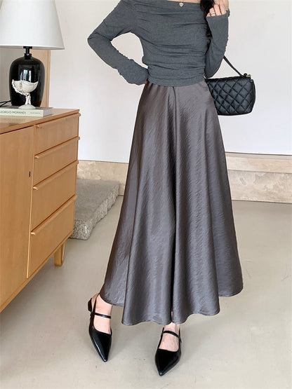 Plus Size Satin Half-Body Skirt Female 2026 Spring New Korean Fashion Temperament Elegant Solid Casual A-line Skirts
