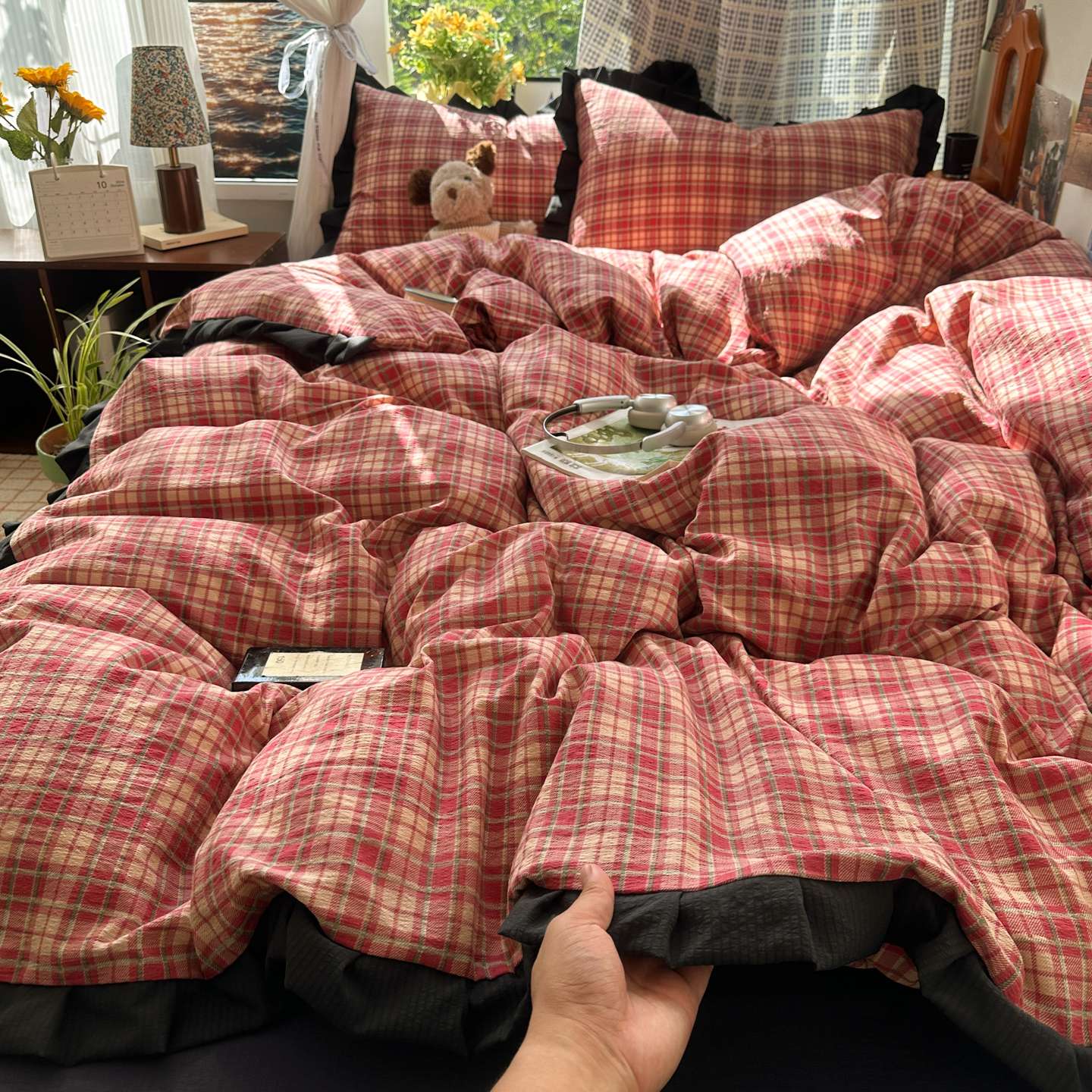 Plaid Bedding Set Double Yarn Classic Vintage Duvet Cover Set Flat Sheets Set 2 Pillowcases Single Twin Full Queen Size
