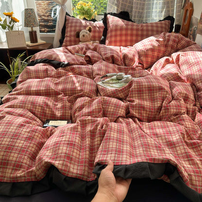 Plaid Bedding Set Double Yarn Classic Vintage Duvet Cover Set Flat Sheets Set 2 Pillowcases Single Twin Full Queen Size