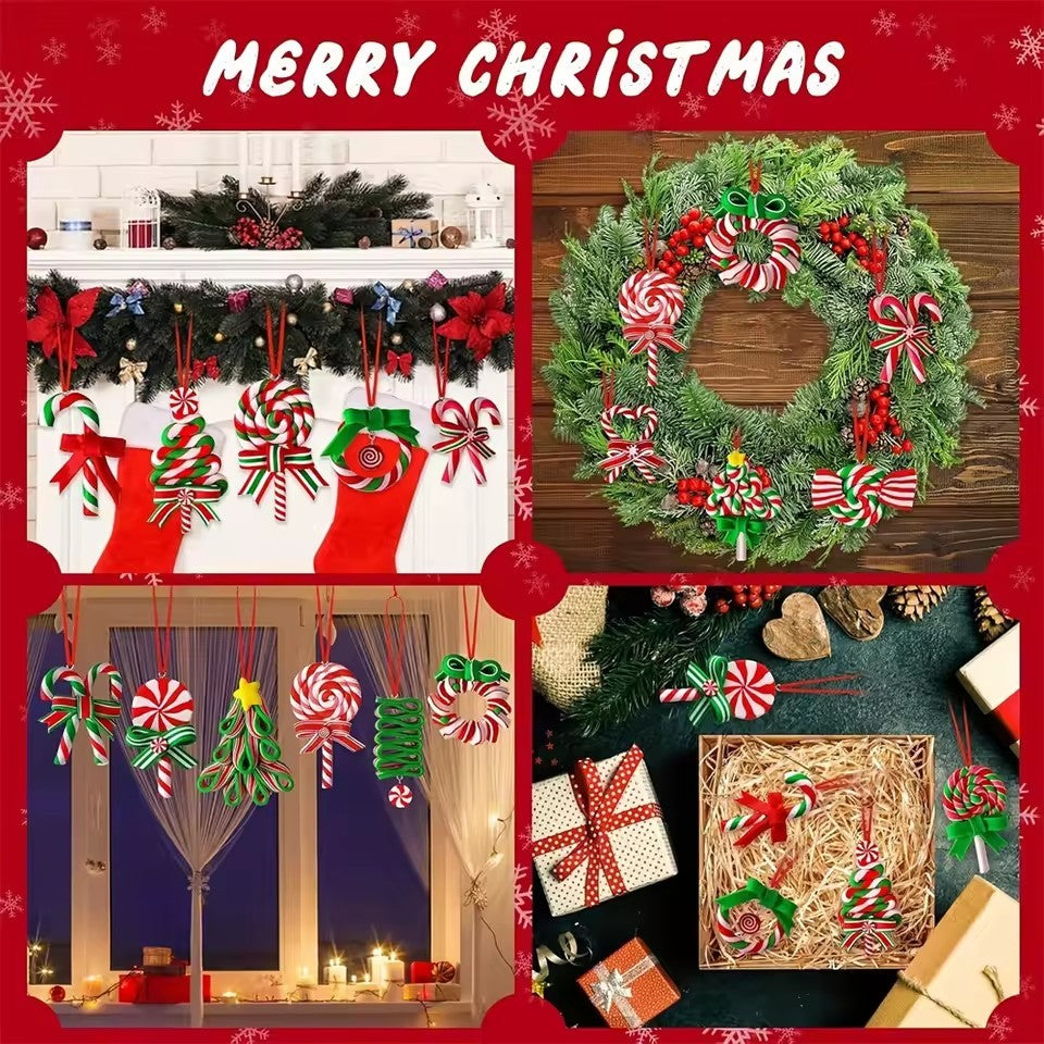 16/32 Pcs Christmas Wooden Candy Cane Ornaments, Colorful Mini Candy Cane Hanging Ornaments for Christmas Tree Party