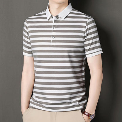 2024 Men's New Striped Cotton Business Casual Short sleeved POLO Shirt Fashion Short sleeved Comfortable and Breathable Top