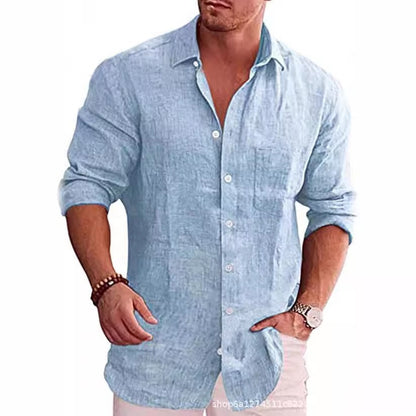 Men's Loose Large Size Solid Color Shirt Linen Collar Long Sleeve Casual Shirt