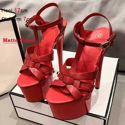 7Inches 17cm Beige Club High Heels Starry Sky Platform Party Pole Dance Women Sandals High-heeled Sandals Gothic Fetish Pumps