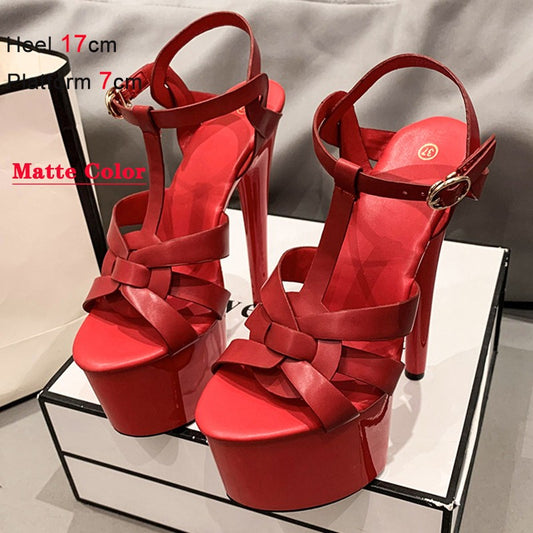 7Inches 17cm Beige Club High Heels Starry Sky Platform Party Pole Dance Women Sandals High-heeled Sandals Gothic Fetish Pumps