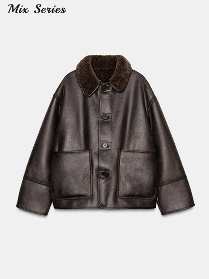 ? Fashion Double Sided Solid Jacket Women Lapel Collar Single Breasted Long Sleeve Coats 2025 Autumn New Lady Utility Outerwear