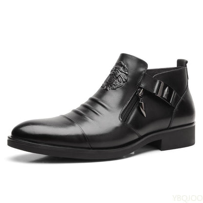 Botas Masculinas de Inverno Elegantes Cano Curto Antiderrapantes Couro Sapatos Britânicos Zíper Botas Cavaleiro Preto Bico Fino Plataforma Punk Botas Masculinas Botas