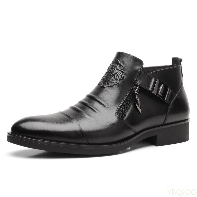 Botas Masculinas de Inverno Elegantes Cano Curto Antiderrapantes Couro Sapatos Britânicos Zíper Botas Cavaleiro Preto Bico Fino Plataforma Punk Botas Masculinas Botas