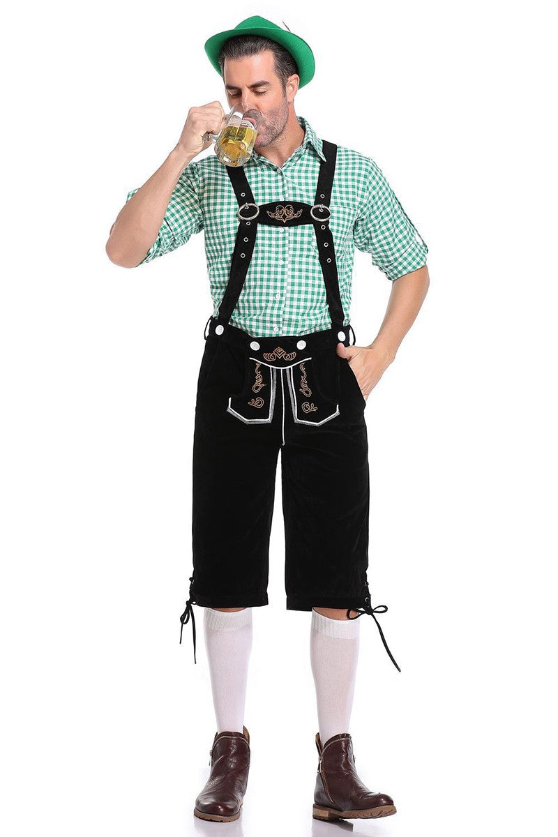 Germany Oktoberfest Costumes Adult Men Traditional Bavarian Beer Shorts Outfit Overalls Shirt Hat Suspenders Set Halloween Cloth