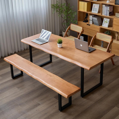 Modern Farmhouse Solid Wood Desk and Dining Table, Adjustable Height 55-62 inches, Seats 2-8, Easy Assembly