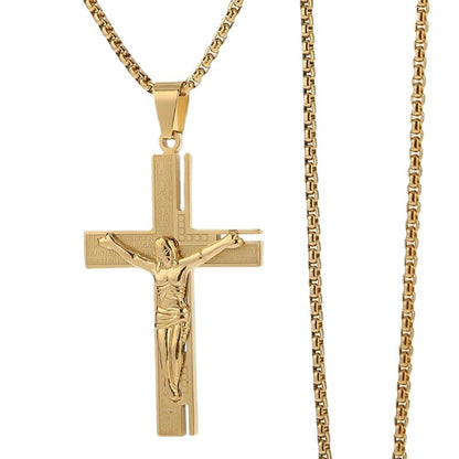 Colar Masculino Crucifixo Jesus Cristo Banhado a Ouro Pingente Cruz Religioso com Corrente Joias