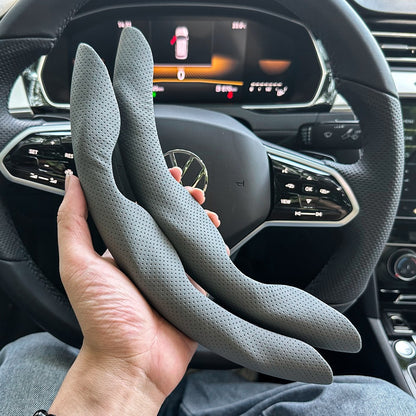 Capa de Volante Redondo em forma de D Universal para Carro Furo de ventilação Couro Absorve suor Antiderrapante Acessórios de Decoração 15 polegadas