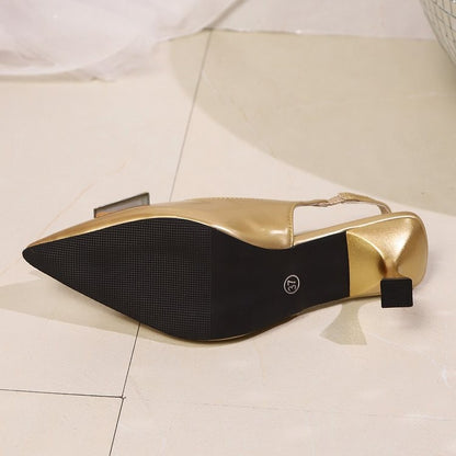 Women's Sandals Covering Toe High Heels Summer Pointed Toe Back Hollow Elegant Silver Color Ladies Shoes Rubber Sole