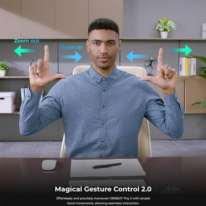 OBSBOT Tiny 2 Webcam 4K Voice Control PTZ, AI Tracking Multi-Mode & Auto Focus, Web Camera with 1/1.5" Sensor, Gesture Control,