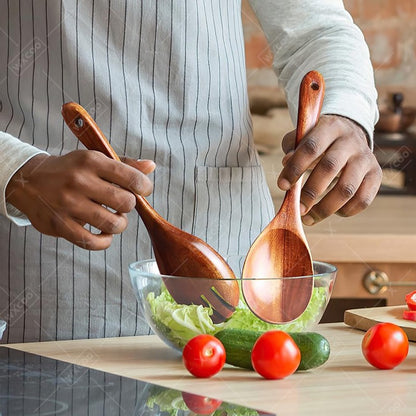 2pcs Salad Spoons 10-inch Durable Acacia Wood Cutlery Set Salad Mixer Fork And Spoon Salad Servers Spcoons Cooking Utensils