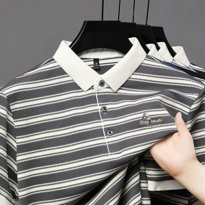 Original Quality Men's Polo Shirt Stripe Cartoon Embroid Short Sleeve Summer Exquisite Lapel T-Shirt Business Trend Menswear Top