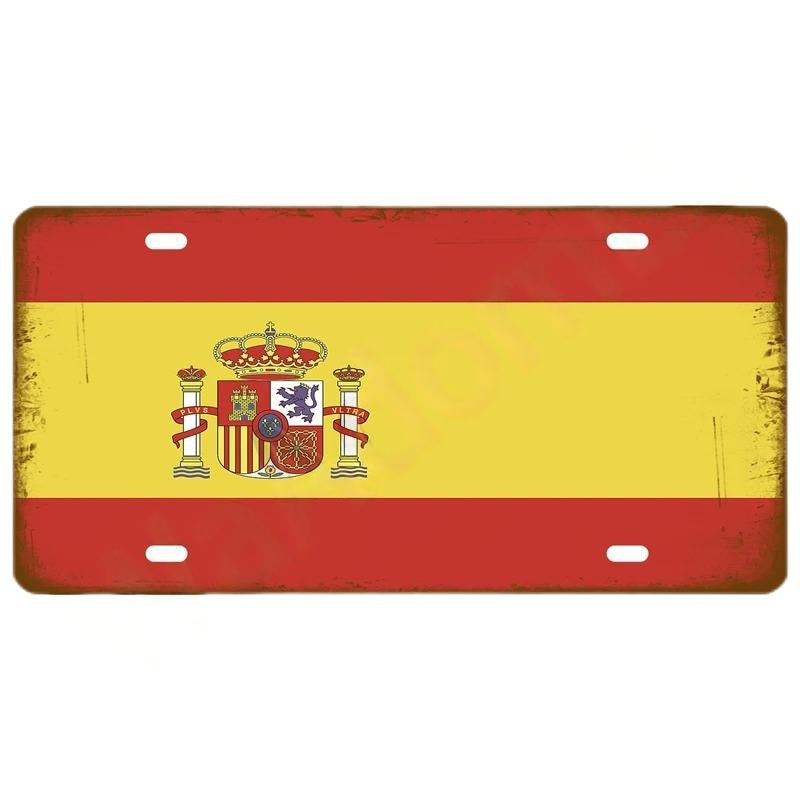 Plaque Tin Sign France Russia Spain Metal Sign Germany USA Country Flag License Plate For Wall Home Restaurant Craft Bar Decor