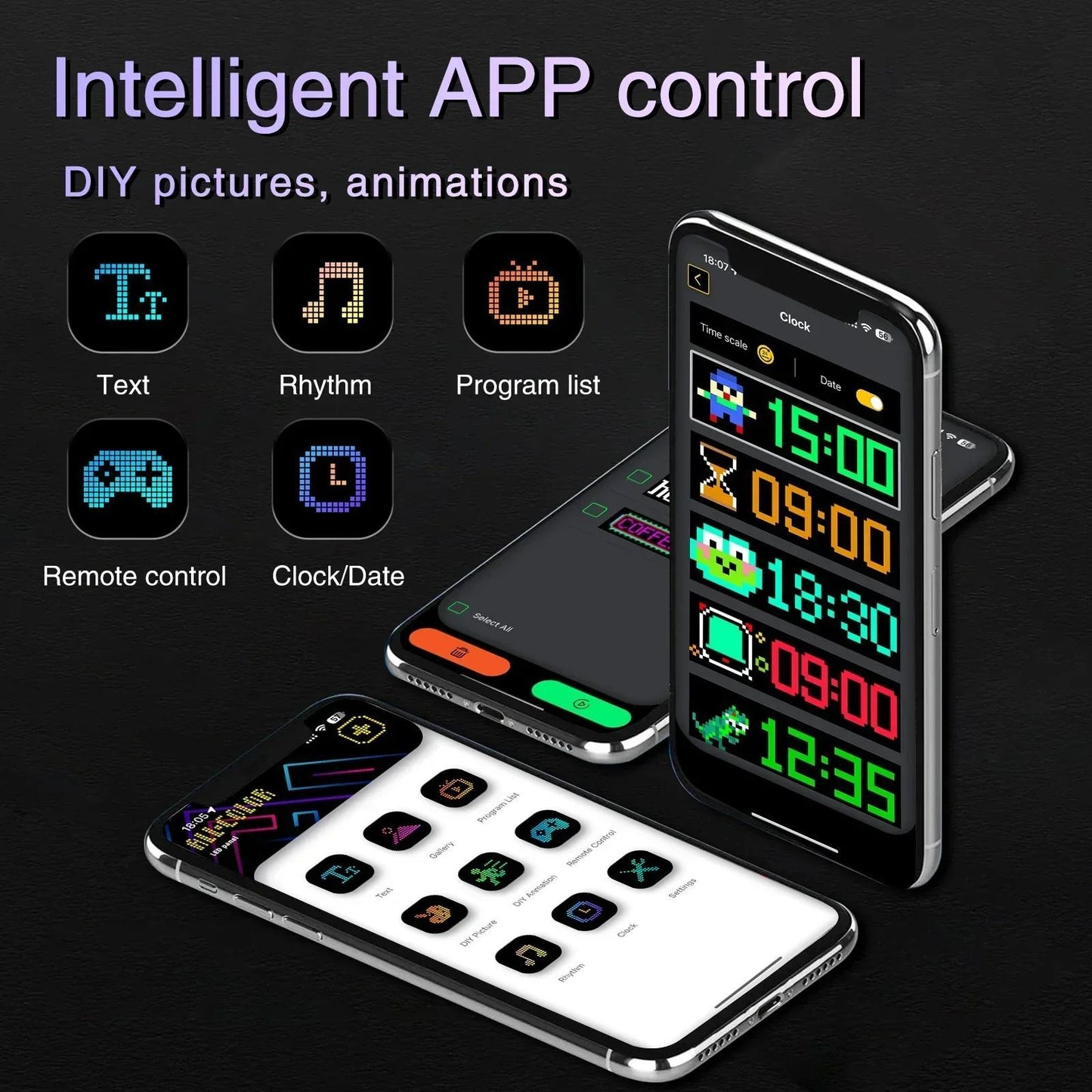 Painel de Pixels LED Flexível para Caminhão, Olhos de LED Brilhantes com Rolagem, Sinal de Carro LED USB com Controle Bluetooth por Aplicativo DIY