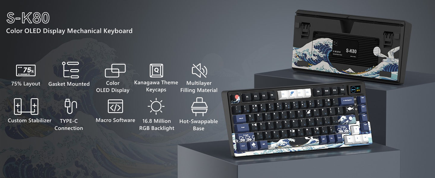 Teclado Gamer Mecânico Womier S-K80 75% com Display OLED Colorido Hot Swap Gasket Mount RGB Teclado Personalizado