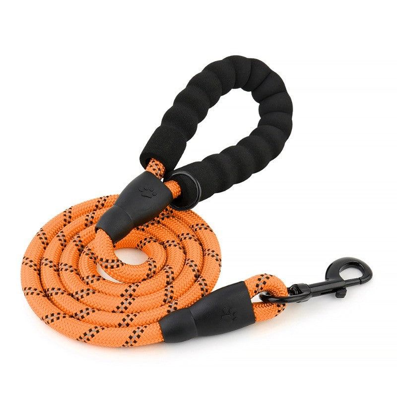 Coleira redonda de nylon reflexivo de seda para cães de médio e grande porte, corda de puxar para passear com cães