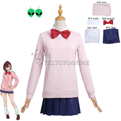 Momo Ayase Cosplay Costume Wig Anime Dandadan Dress Skirt School Uniform Earrings Choker Halloween Party for Girls Women
