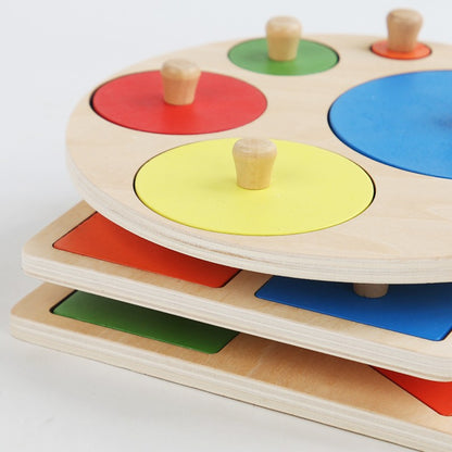 Brinquedos de quebra-cabeça Montessori para bebês de madeira, de encaixe de formas e cores, tábua de raspar à mão, brinquedos cognitivos geométricos de educação infantil
