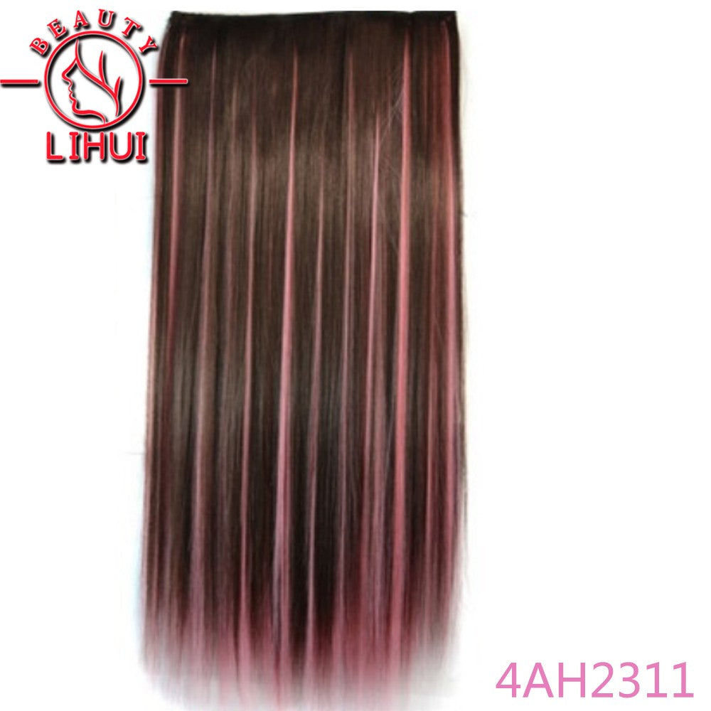 Extensões de cabelo sintéticas com clipe, longas e lisas, com 5 clipes em uma única peça, extensões de cabelo multicoloridas LIHUI