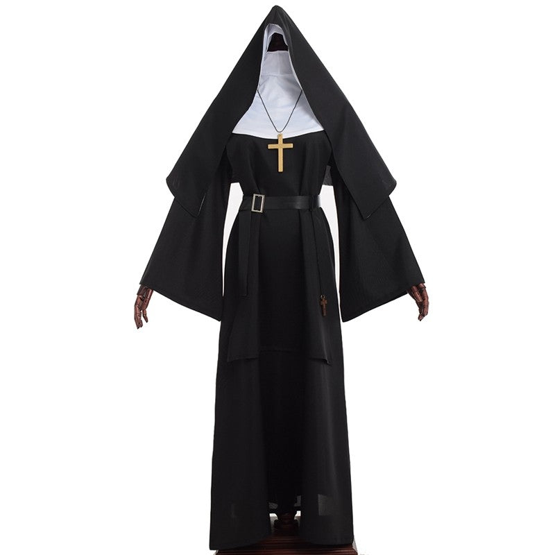 Nun Dress Halloween Costume for Women Scary Cosplay Mary Priest Dresses