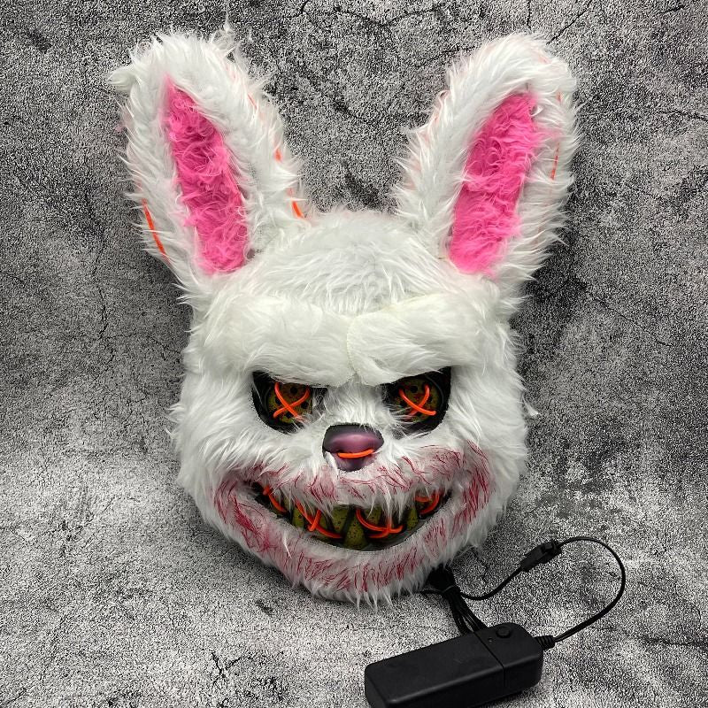 Halloween Cosplay Party Luminous LED Light Face Mask Make-up Horror Rabbit Bear Mask Headgear Cartoon Animal Carnival Head Cover